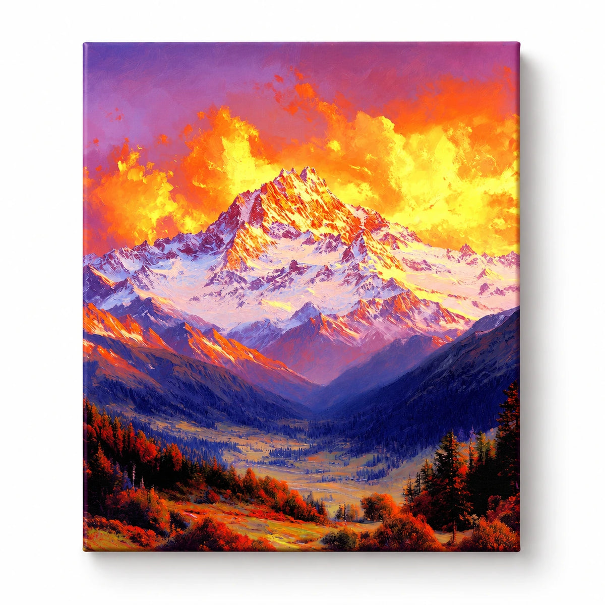 Golden Sunrise Mountain Range paint by numbers artwork on a front-facing canvas against a white background