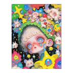 White-background original green bunny cosmos girl diamond painting artwork