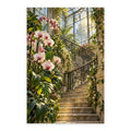 greenhouse staircase orchids paint by numbers artwork on a front-facing canvas against a white background