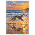 Greyhound Running on a Beach at Sunset paint by numbers artwork on a front-facing canvas against a white background