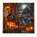 Halloween Eve at the Haunted Castle paint by numbers artwork on a front-facing canvas against a white background