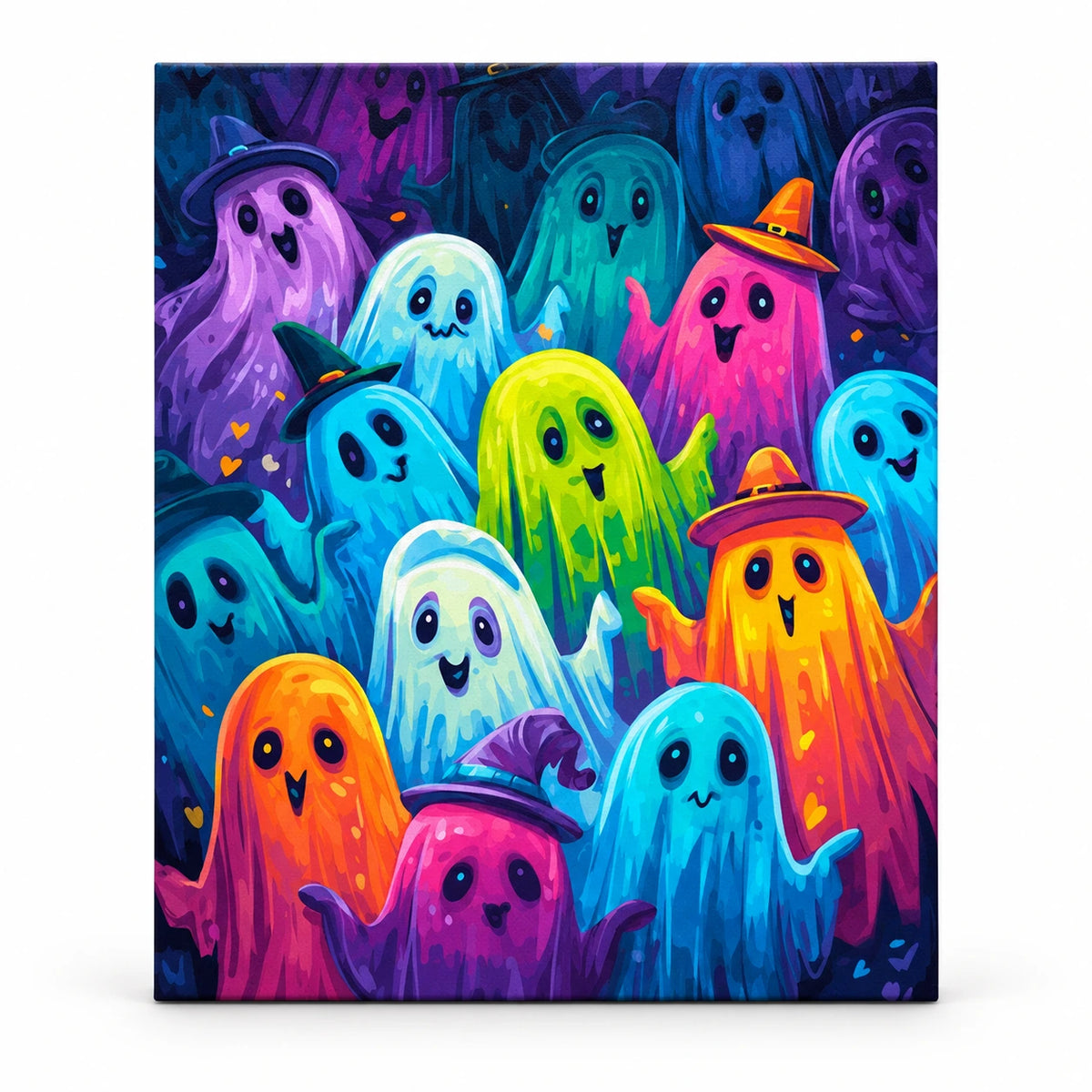 Halloween Ghost Parade paint by numbers artwork on a front-facing canvas against a white background