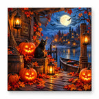 Harvest Moon Harbor paint by numbers artwork on a front-facing canvas against a white background