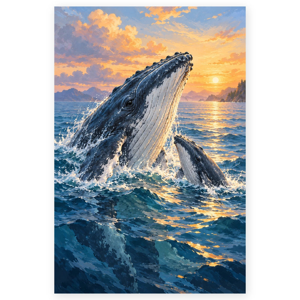 Humpback Whale Calf Surfacing paint by numbers artwork on a front-facing canvas against a white background