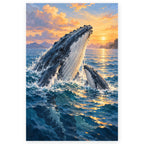 Humpback Whale Calf Surfacing paint by numbers artwork on a front-facing canvas against a white background