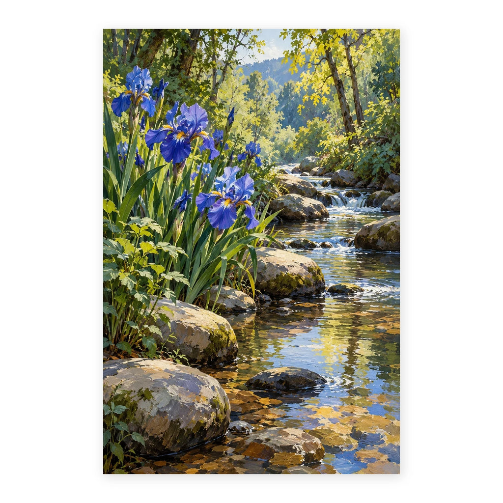 Iris Stream Bank paint by numbers artwork on a front-facing canvas against a white background