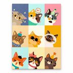 Kawaii Cat Face Collage paint by numbers artwork on a front-facing canvas against a white background