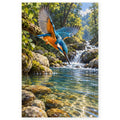 Kingfisher over a Clear Creek paint by numbers artwork on a front-facing canvas against a white background