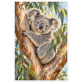 Koala in a Eucalyptus Tree paint by numbers artwork on a front-facing canvas against a white background