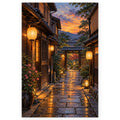 Full kyoto wooden machiya lanterns paint by numbers artwork on a clean white background.