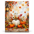 Lantern Light and Autumn Bounty paint by numbers artwork on a front-facing canvas against a white background