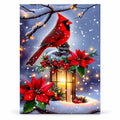 Lantern Snowfall Cardinal paint by numbers artwork on a front-facing canvas against a white background
