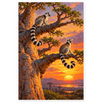 Lemurs Baobab Sunset paint by numbers artwork on a front-facing canvas against a white background