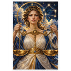 Full Libra Woman with Celestial Scales paint by numbers artwork on a clean white square, complete design shown at its original proportions with a subtle soft shadow.