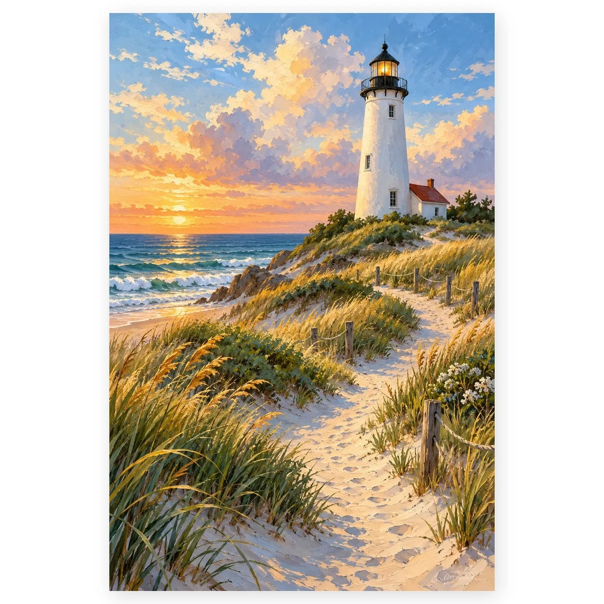 Full lighthouse dune grass paint by numbers artwork on a clean white background.