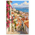Full lisbon rooftop river view paint by numbers artwork on a clean white background.