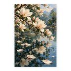 Magnolia Petals on Pond paint by numbers artwork on a front-facing canvas against a white background