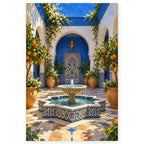 Full marrakesh blue roof courtyard paint by numbers artwork on a clean white background.