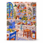 Mediterranean Lemon and Blue Porcelain Kitchen paint by numbers artwork on a front-facing canvas against a white background