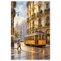 Full milan tram corner evening paint by numbers artwork on a clean white background.