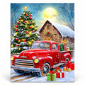 Moonlit Christmas Arrival Red Truck paint by numbers artwork on a front-facing canvas against a white background