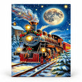 Moonlit Christmas Express Train paint by numbers artwork on a front-facing canvas against a white background