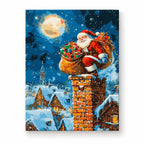 Moonlit Santa Delivery paint by numbers artwork on a front-facing canvas against a white background