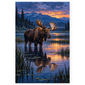 Moose in a Wetland at Blue Hour paint by numbers artwork on a front-facing canvas against a white background