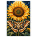 Full Moth Oracle Sunflower Disc paint by numbers artwork on a clean white square, complete design shown at its original proportions with a subtle soft shadow.
