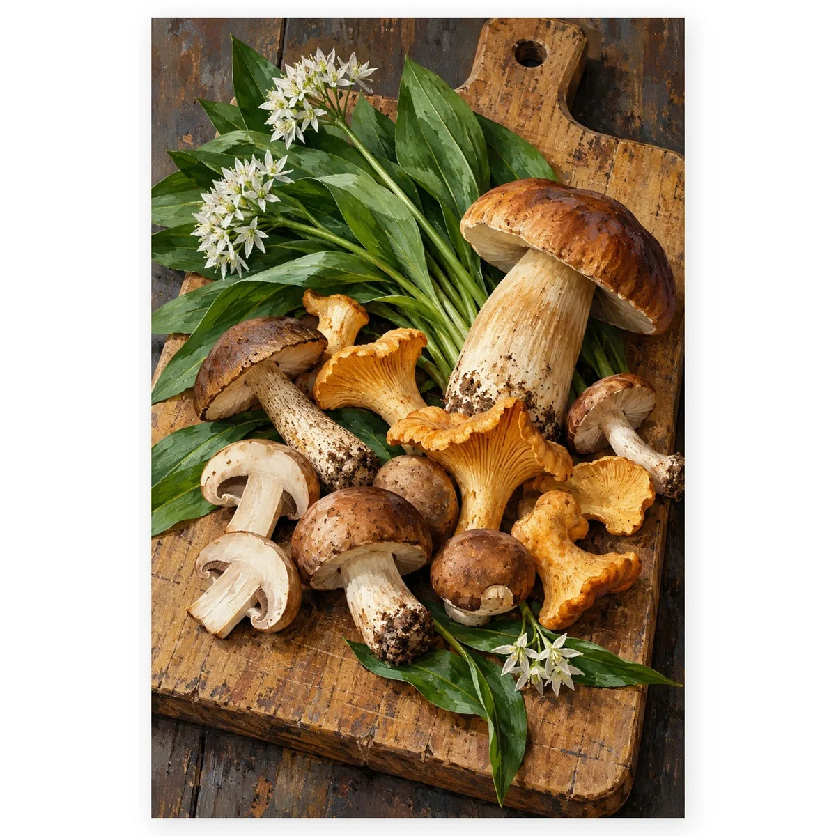 Mushrooms Wild Garlic Board paint by numbers artwork on a front-facing canvas against a white background