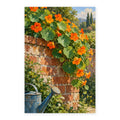 Nasturtiums Brick Wall paint by numbers artwork on a front-facing canvas against a white background