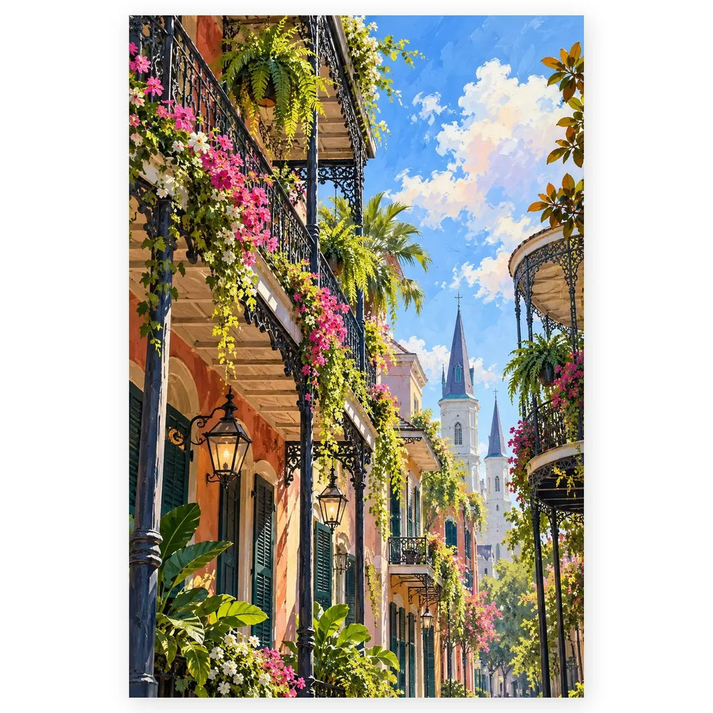 Full new orleans iron balcony paint by numbers artwork on a clean white background.