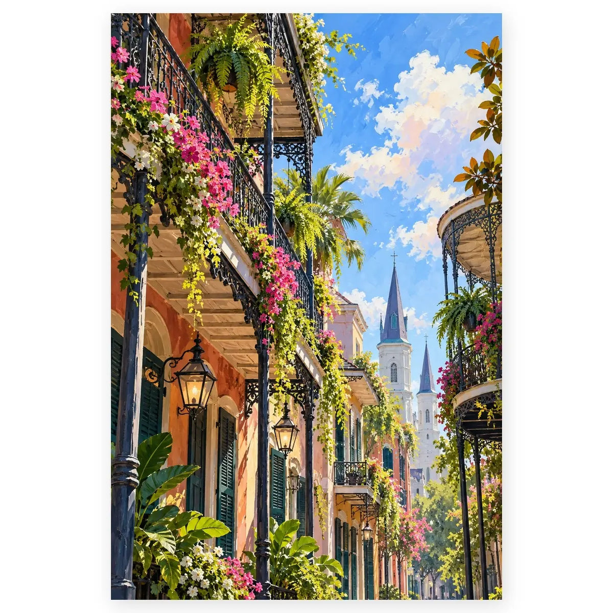 Full new orleans iron balcony paint by numbers artwork on a clean white background.