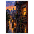 Full new york fire escape rain paint by numbers artwork on a clean white background.