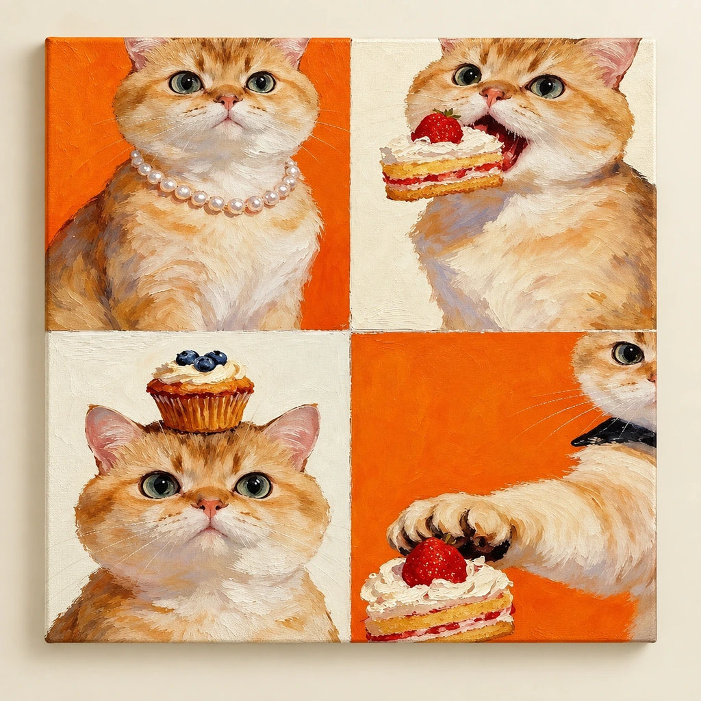 Orange Cat Four Portrait paint by numbers artwork on a front-facing canvas against a white background