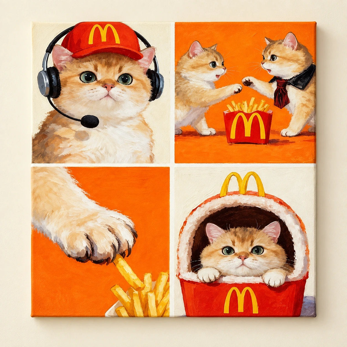 Orange Cat Playful Collage paint by numbers artwork on a front-facing canvas against a white background