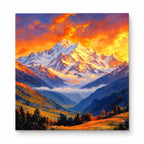 Orange Sky Alpine Mountain paint by numbers artwork on a front-facing canvas against a white background
