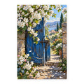 Orchard Blossom Blue Gate paint by numbers artwork on a front-facing canvas against a white background