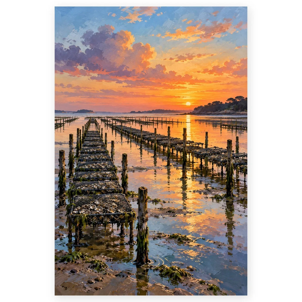 Full oyster farm low tide paint by numbers artwork on a clean white background.