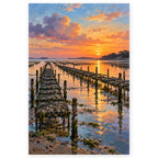 Full oyster farm low tide paint by numbers artwork on a clean white background.
