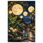 Full Paper Moons Indigo Garden paint by numbers artwork on a clean white square, complete design shown at its original proportions with a subtle soft shadow.