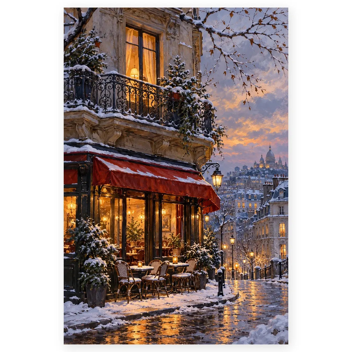 `01-paris-montmartre-winter-cafe-hero.webp` — Complete Paris Montmartre winter cafe paint by numbers artwork on a clean white background, shown at its original portrait proportions.