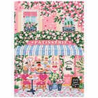 Completed pink Parisian patisserie artwork on white, diamond painting kit