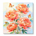 Peach Peonies and Butterflies paint by numbers artwork on a front-facing canvas against a white background