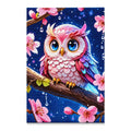 Completed Pink Blossom Owl 20 × 30 cm diamond painting on white
