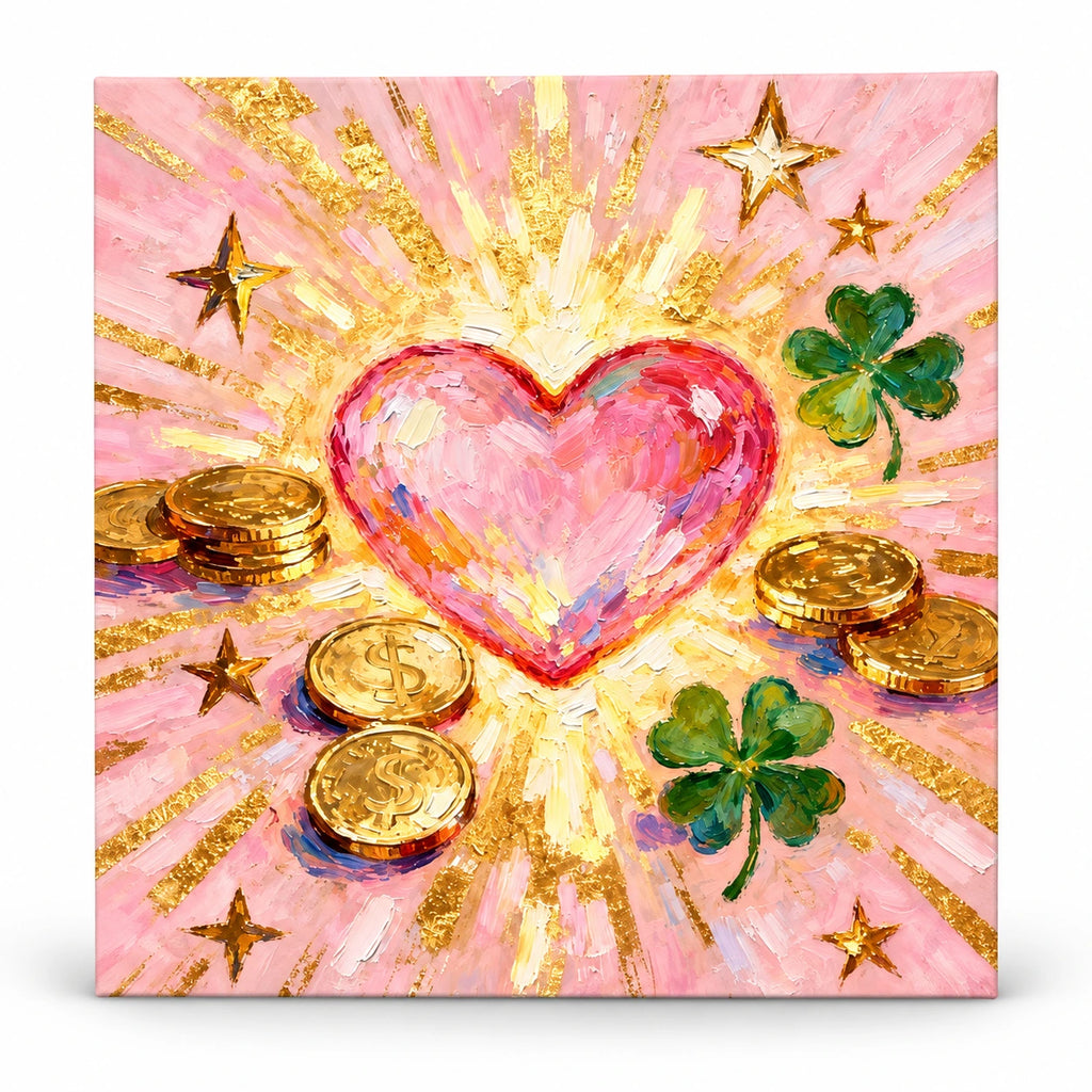 Pink Heart and Lucky Charms paint by numbers artwork on a front-facing canvas against a white background
