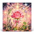 Pink Rose Under Glass Dome paint by numbers artwork on a front-facing canvas against a white background