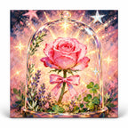 Pink Rose Under Glass Dome paint by numbers artwork on a front-facing canvas against a white background