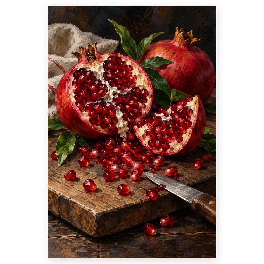 Pomegranate Seeds Dark Board paint by numbers artwork on a front-facing canvas against a white background