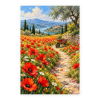 poppy field red wheelbarrow paint by numbers artwork on a front-facing canvas against a white background